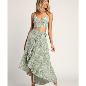 Lulu's Sage Floral High-Low Skirt & Top set